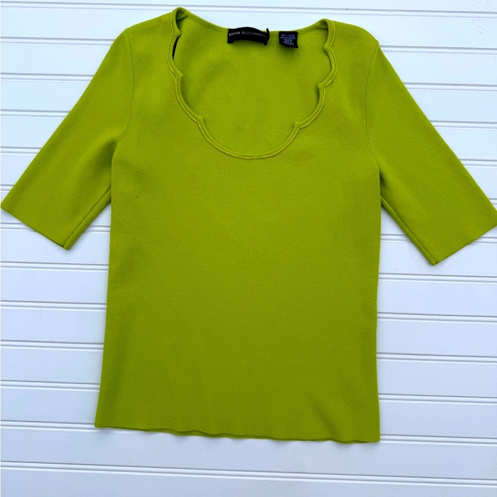 Dana Buchman Lime Scalloped Neck Blouse